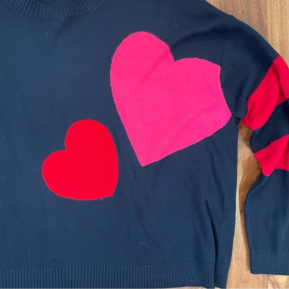 Tommy Hilfiger Women's Cropped Double Heart Sweater Navy Crewneck Size Large. - Picture 6 of 12